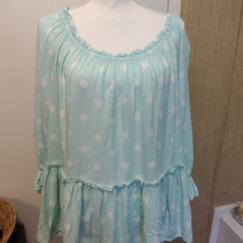 Mint Green Polka Dot Women's Top Size 22/24 Cato Brand Est.1948